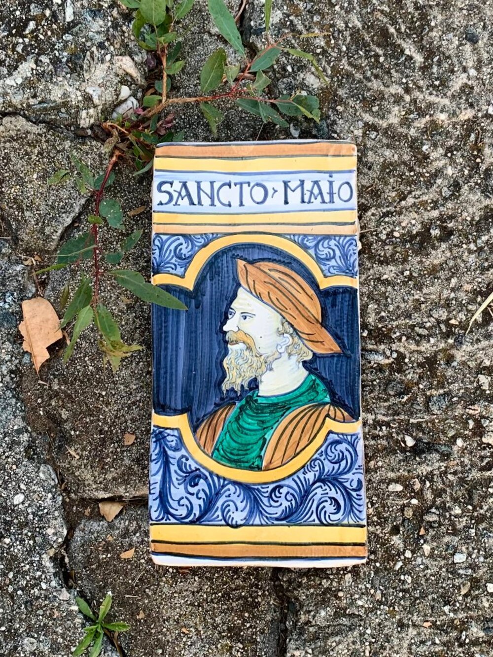 Vintage Italian Renaissance hand painted terracotta tile